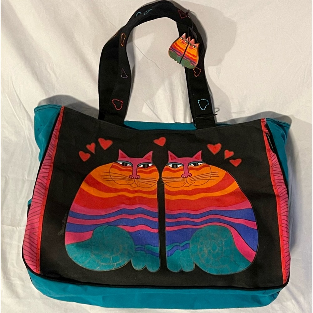 Laurel Burch Teal, Black and Multicolor Cat Shoulder Bag